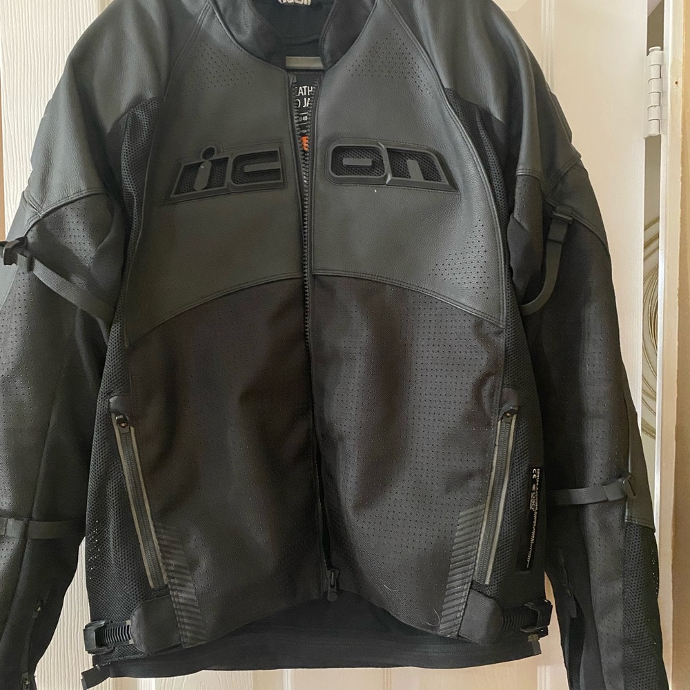 Icon Black Perforated Performance Motorcycle Jack… - image 1
